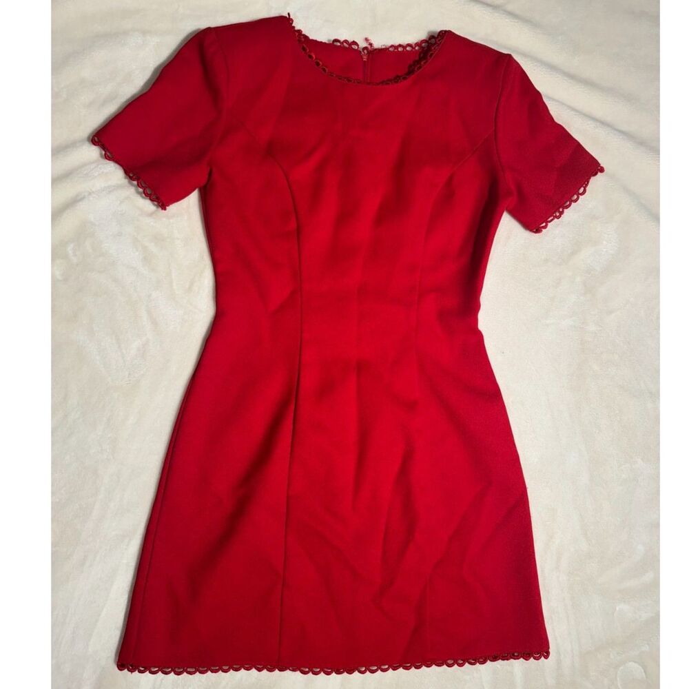 90s La Belle Red Fitted Sheath Dress Size 3 XS/S Loop Trim